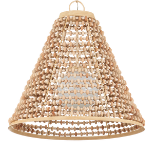 Pendulum Pendant - Bohemian Chic Light Fixture with Unique Wood Beads & Coco Cream Finish, 25.5"