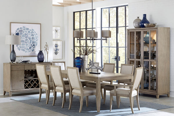 English Elm Modern Oak Veneer Extendable Dining Table Seats Eight Gray Finish Formal Room B011P271413