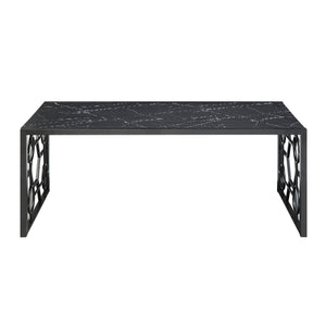 English Elm Modern Melody 3-Piece Occasional Table Set – Marble-Print Tempered Fluted Glass Top, Black Geometric Base, Cocktail + 2 End Tables B011P297644