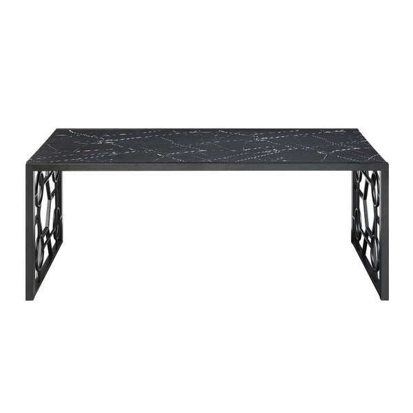 English Elm Modern Melody 3-Piece Occasional Table Set – Marble-Print Tempered Fluted Glass Top, Black Geometric Base, Cocktail + 2 End Tables B011P297644