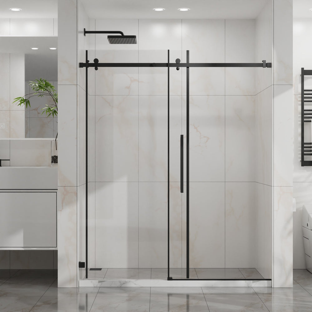 English Elm Goodyo 60"X72" Frameless Sliding Shower Door - Sleek Matte Black Tempered Glass & Easy-Clean Design D163118740