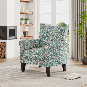 English Elm Barnet Barrel Accent Chair Vine Print Upholstery Nailhead Trim Tapered Wood Legs B127P495065
