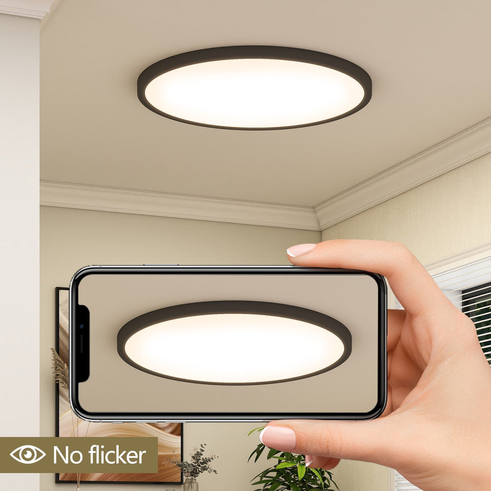English Elm 4 PACK Flush Mount LED Ceiling Light Black 16" 32W Dimmable 5-Color 3520LM Low-Profile for Kitchen W2312P375004