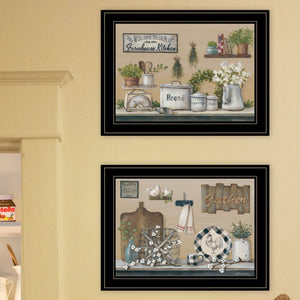 English Elm "farmhouse Kitchen" Pam Britton 2 Panel Framed Wall Art Set with Black Wood Frame B06788335