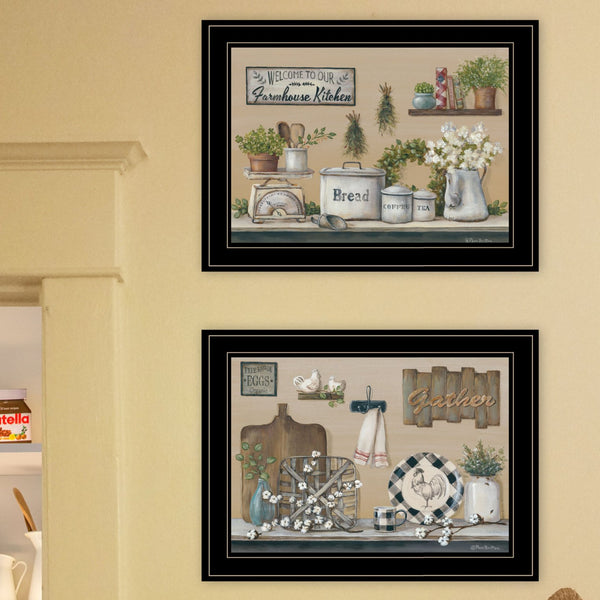 English Elm "farmhouse Kitchen" Pam Britton 2 Panel Framed Wall Art Set with Black Wood Frame B06788335