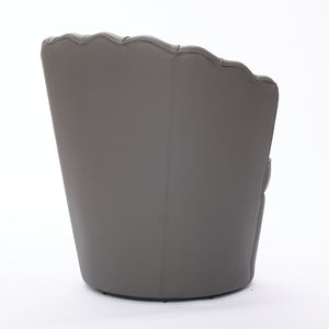 English Elm Gray Petal Swivel Chair with 360° Silent Metal Base, Top-Grain Leather Wingback Accent Seat, Curved Fluted Design W570P375747