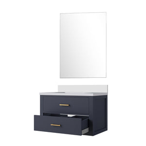 English Elm Blue Single Sink Vanity Set With White Quartz Countertop & Frameless Mirror - Stylish Bathroom Upgrade B2731S01426