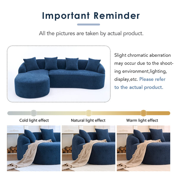English Elm Compression Compression Sponge Sofa Curved Modular Sectional with 30D High-Density Chenille Sleeper for Cozy Apartment Living Room Comfort and Safe Rounded Design Navy Blue W2231S00030