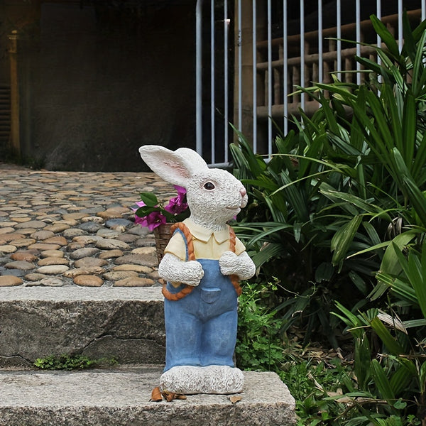 English Elm Simulated Rabbit Couple Resin Garden Sculpture Hand-painted Outdoor Figurine Decor W5709P501348