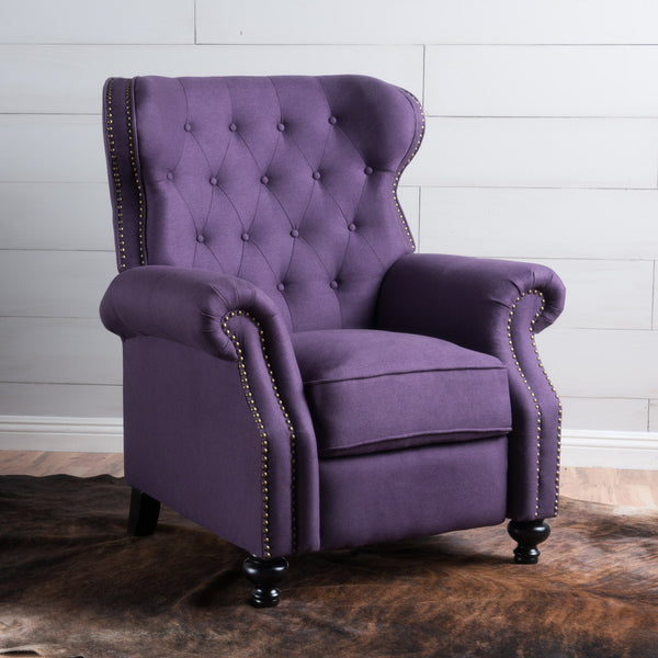 English Elm Christopher Knight Home® - Accented Push Back Recliner Chair with Rolled Arms and Copper Accents, Plush Cocooning Support, Sturdy Design Plum 57337.00FPLU