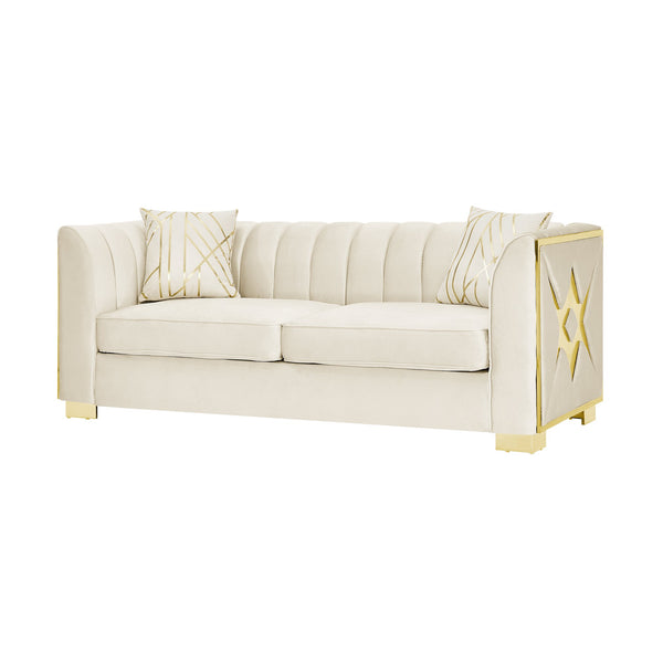English Elm 81" Tufted Velvet Chesterfield Sofa with Gold Steel Legs for Elegant Living Rooms Beige W1191S00062