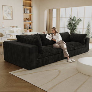 English Elm 118.2" Modular Cloud Sofa Corduroy Upholstered Deep Seat Lounge for Living Room Black W2824S00189