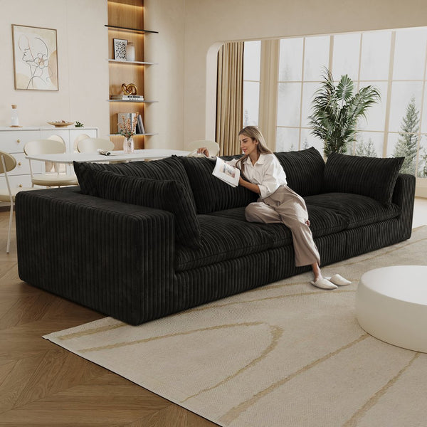 English Elm 118.2" Modular Cloud Sofa Corduroy Upholstered Deep Seat Lounge for Living Room Black W2824S00189