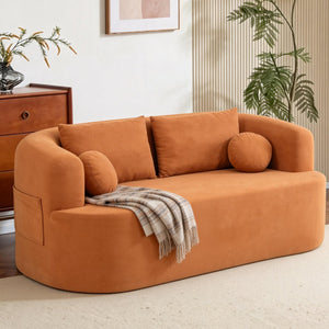 English Elm Loveseat Chenille Upholstered Sofa Compact Foam Seating for Small Apartments and Dens Orange W5385P454893