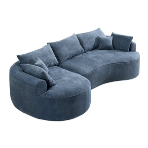 English Elm 124.5-inch Curved Chenille Sectional Sofa with Pillows Deep Seat Living Room Couch Blue W3612S00025