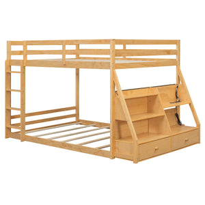 English Elm Full Bunk Bed with App Led Lighting Usb Charging Storage Drawers Kids Bedroom Natural N820S00080N