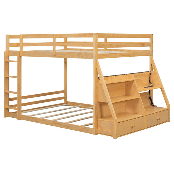 English Elm Full Bunk Bed with App Led Lighting Usb Charging Storage Drawers Kids Bedroom Natural N820S00080N