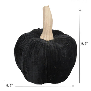 English Elm Set Of 2, 9.5" Black Velvet Pumpkins - Elegant Fall Decor For Halloween And Autumn Displays! W2078P237261-GIGA