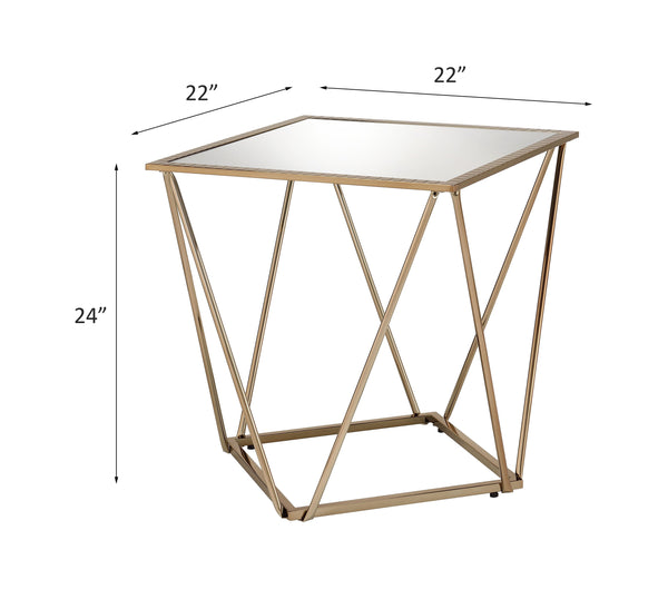 English Elm Fogya Square Mirrored End Table with Champagne Gold Metal Base for Glam Interiors B2726P457135