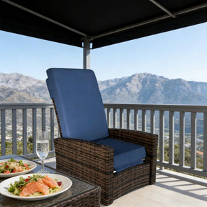 English Elm Swivel Recliner Outdoor Wicker Chair with Footrest Pe Rattan Patio Lounge Seat T3971P444304