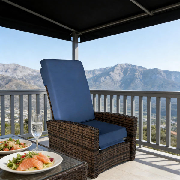 English Elm Swivel Recliner Outdoor Wicker Chair with Footrest Pe Rattan Patio Lounge Seat T3971P444304