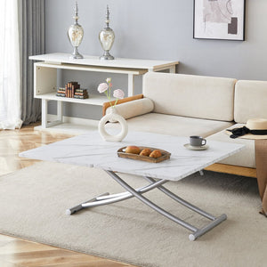 English Elm Modern multifunctional lift table with 0.8" MDF top, adjustable 18.3–29" silver legs, versatile coffee/dining/study use W1151P271527