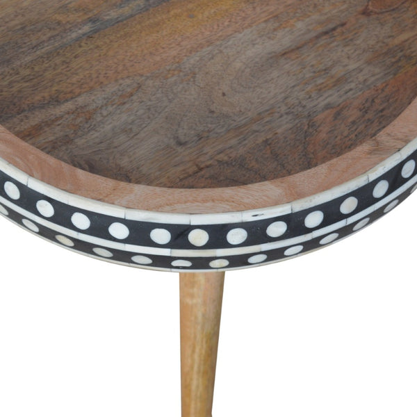 English Elm Solid Wood End Table With Handcrafted Black-And-White Inlay - Modern Accent Table For Any Space B182P280769-GIGA