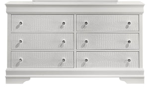 English Elm Blaze Modern 6-Drawer Dresser In Elegant White — Stylish Storage With Velvet Lining & Crystal Knobs G150108718
