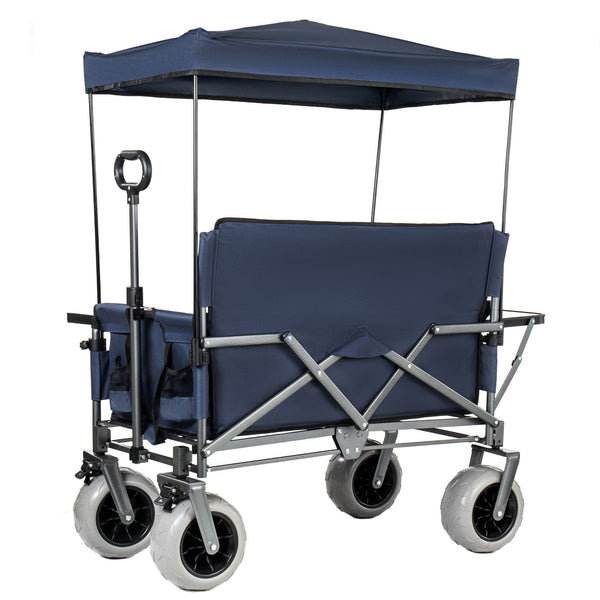 English Elm 3-in-1 Collapsible Wagon with Canopy Bench Tabletop and All-terrain Wheels for Camping Blue W2932P417651