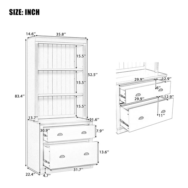English Elm 83.4"Tall Modern Bookshelf Suite With Led Lighting, Drawers & Open Shelves For Stylish Storage Solutions N751S059420K