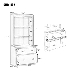 English Elm 83.4"Tall Modern Bookshelf With Led Lighting, 2 Drawers & 3 Adjustable Shelves For Stylish Storage Solutions N751S280594K