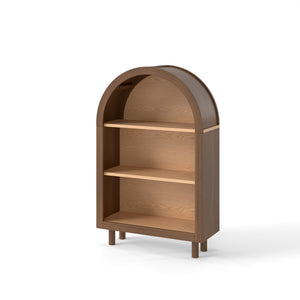 English Elm Arched Three Tier Bookshelf White Frame Woodgrain Shelves Modern Storage for Any Room W2557P428369