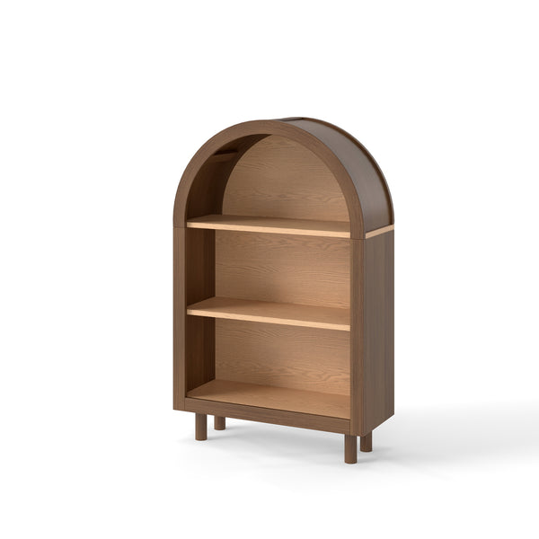 English Elm Arched Three Tier Bookshelf White Frame Woodgrain Shelves Modern Storage for Any Room W2557P428369