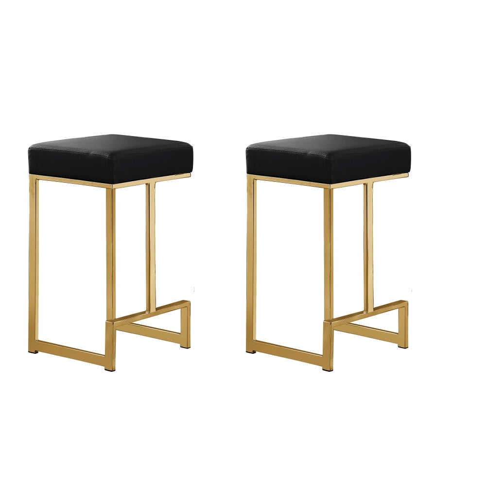 English Elm 25 in Backless Faux Leather Counter Stools with Brushed Gold Sled Base Set of 2 Gold+Black B011P497731