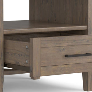 English Elm Ela Handcrafted Solid Wood End Table in Smoky Brown Finish with Drawer & Open Shelf, 18"x20" B136P203477