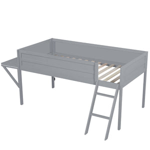 English Elm Wood Twin Gaming Loft Bed with Desk, LED Lighting & Storage Shelves—Sturdy Pine Build for Kids (98) N709P236479E