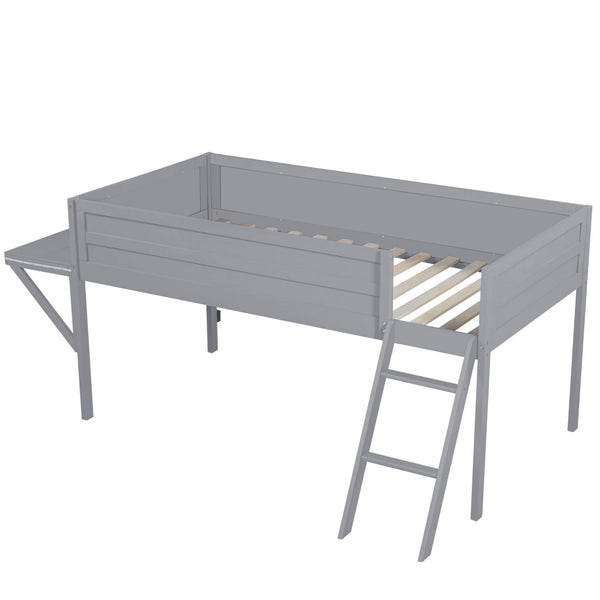 English Elm Wood Twin Gaming Loft Bed with Desk, LED Lighting & Storage Shelves—Sturdy Pine Build for Kids (98) N709P236479E