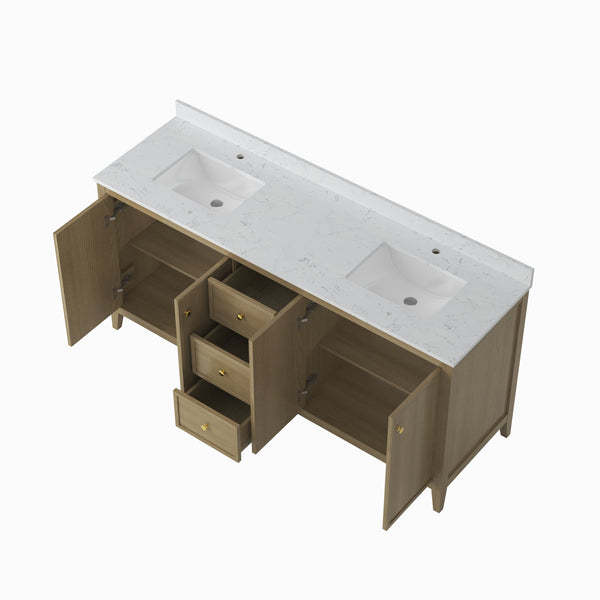 English Elm 24" Freestanding Bathroom Vanity with Countertop Soft Close Storage Melamine Cabinet T3785P442258