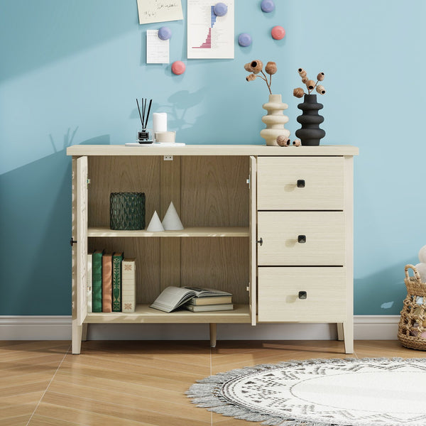English Elm Hollowed-Out Cabinet With 2 Doors & 3 Drawers – Stylish American Furniture For Versatile Storage Solutions W688P223034