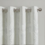 SunSmart Amelia  Knitted Jacquard Paisley Total Blackout Grommet Top Curtain Panel SS40-0200 White