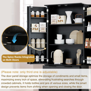 English Elm 72" Modern Fluted Pantry Cabinet with 2 Large Silent Drawers, 8-Door Spice Rack & Adjustable Shelf Organizer Black W2917P294988