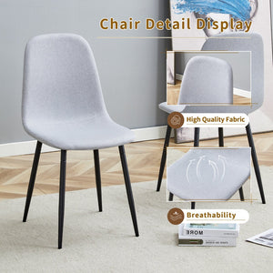 English Elm Table 9-Piece Modern Dining Set With Glass Top, X-Shaped Metal Legs & Comfortable Gray Chairs W1151S03605-GIGA