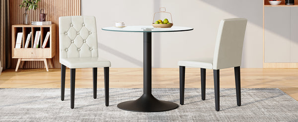 English Elm 4-pack PU dining chairs with ergonomic buckle backrest, high-density sponge seat, gold metal legs elegant luxury White+Black W1151P295718