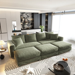 English Elm 102.4 Inch Plush Corduroy Cloud Sofa Deep Seat Four Person Convertible Lounge for Living Room Green W1885S00345