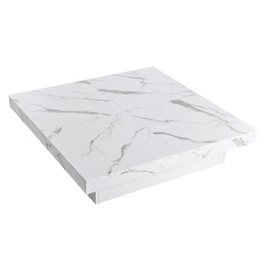 English Elm Square Marble Veneer Coffee Table with Sliding Top Hidden Storage Pedestal Base White N735P388120K