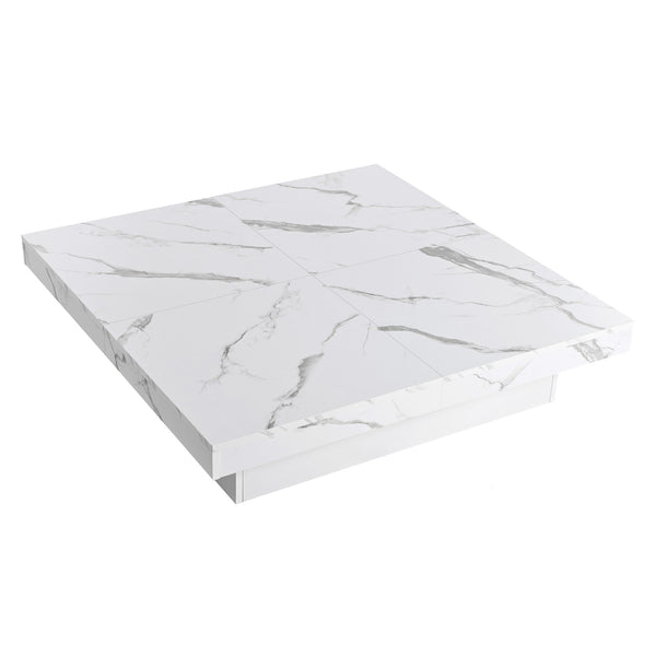 English Elm Square Marble Veneer Coffee Table with Sliding Top Hidden Storage Pedestal Base White N735P388120K