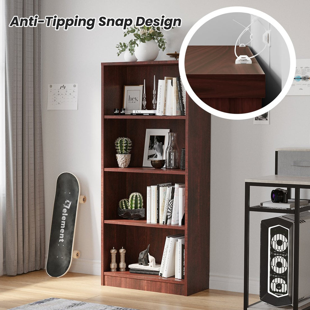 English Elm Bookcase Freestanding 4-Shelf Wood Bookshelf with Adjustable Shelves Sturdy Multipurpose Storage Unit for Home Office and Display (60x17x7) Cherry T3623P408796