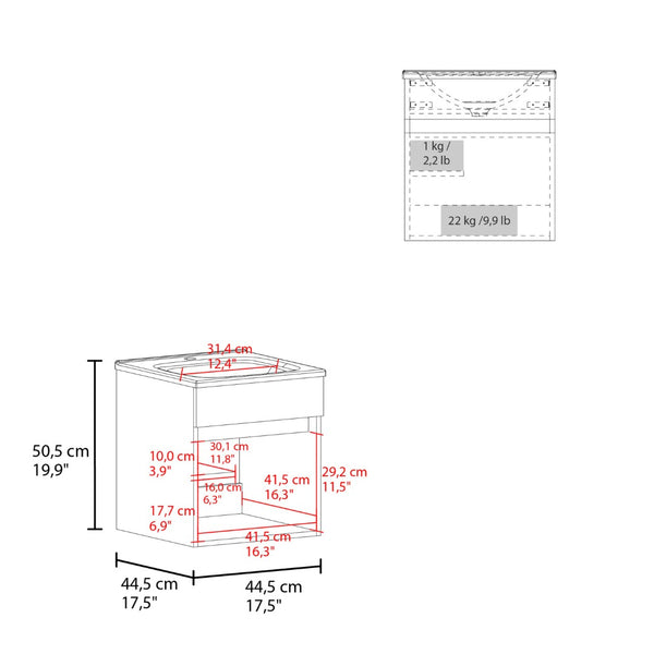 English Elm Wengue Floating Bathroom Vanity With Integrated Sink, Compact Design & Stylish Storage Solution B062P355656-GIGA