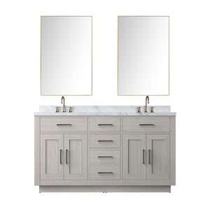 English Elm White Oak Double Bath Vanity Set With Carrara Marble Top, 55" Mirror & Chrome Faucets For Easy Setup B2731S01695-GIGA