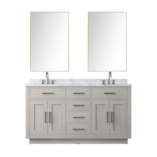 English Elm White Oak Double Bath Vanity Set With Carrara Marble Top, 55" Mirror & Chrome Faucets For Easy Setup B2731S01695-GIGA